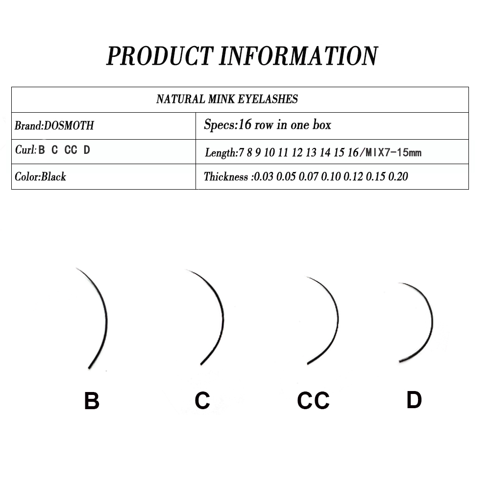 DOSMOTH 10 boxes 16rows 7-16mm - Eyelash Extension C Curl recension och pris