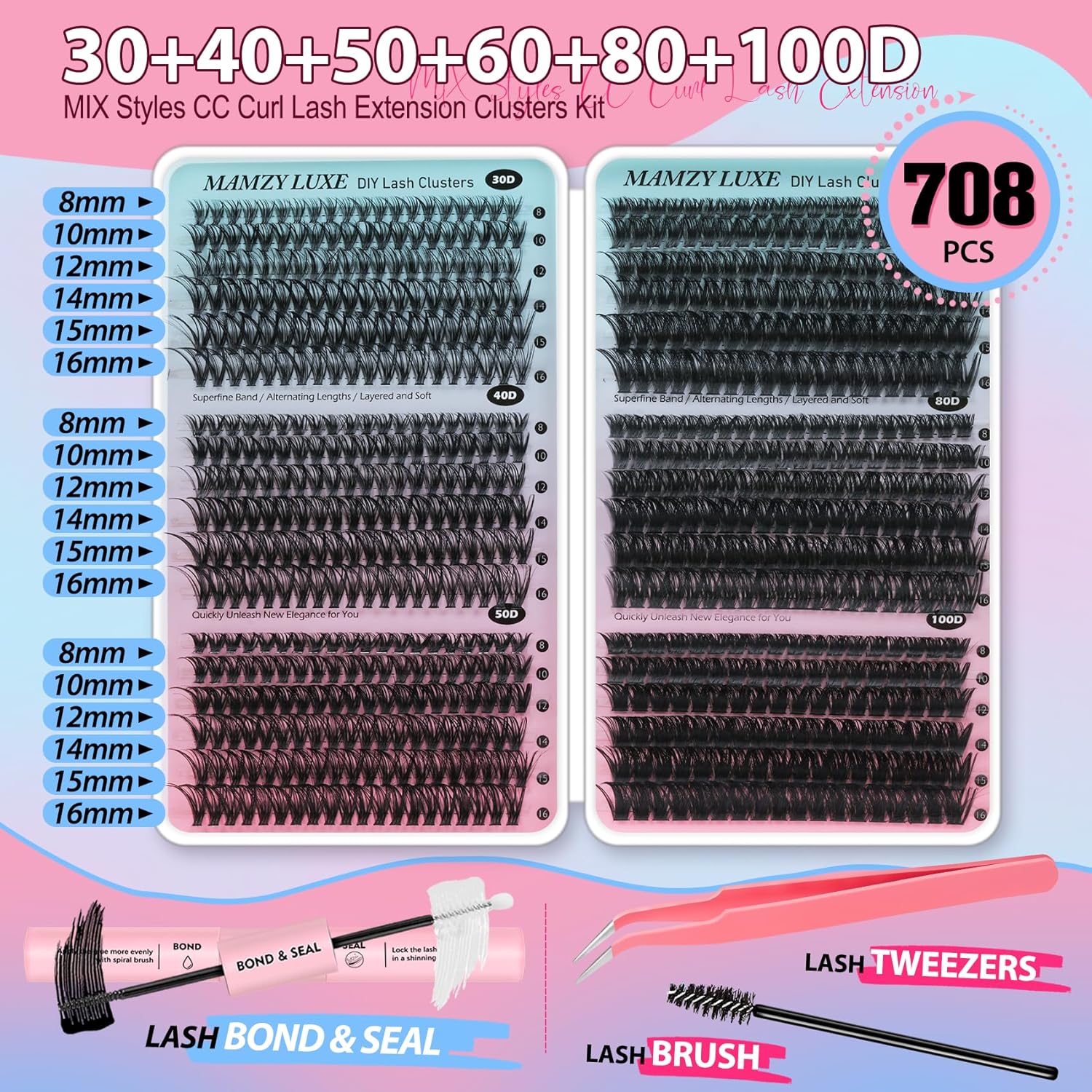 708Pcs Lash Clusters Kit 30D-1 - Eyelash Extension Images Free recension och pris