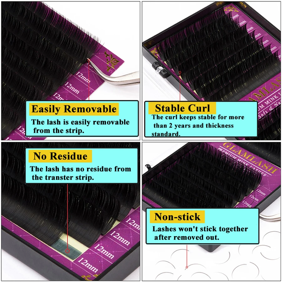GLAMLASH wholesale 16Rows High - Eyelash Extension C Curl recension och pris